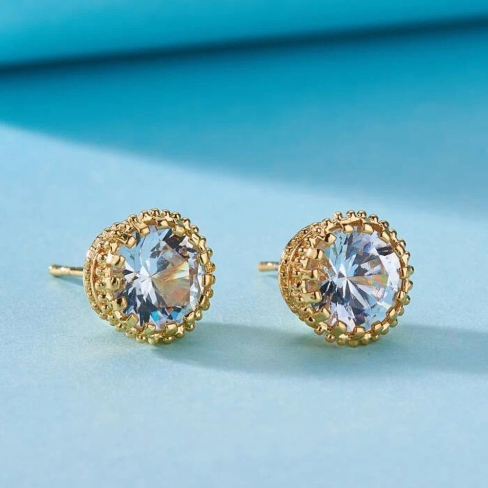 New Gold Color Sparkly Cubic Zircon Studs - Picture 3 of 3